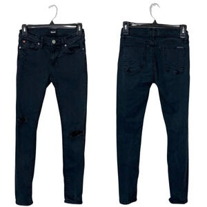 Hudson Womens 25 Krista Low-Rise Super Skinny Ankle Distressed Denim Jeans Black